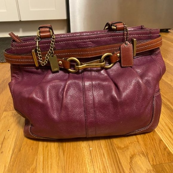 Vintage Coach Hampton's Pleated & Belted Carryall Satchel - Picture 2 of 4